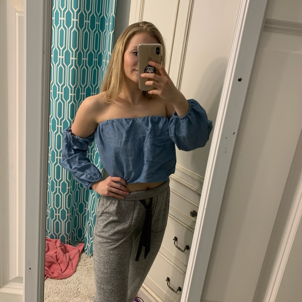 Free People off the shoulder denim crop top
